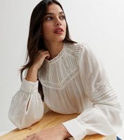 New Look White Lace Frill High Neck Blouse